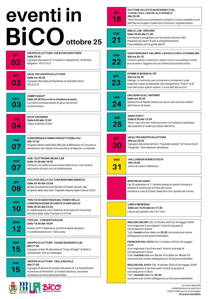 EVENTI IN BICO – Ottobre 25